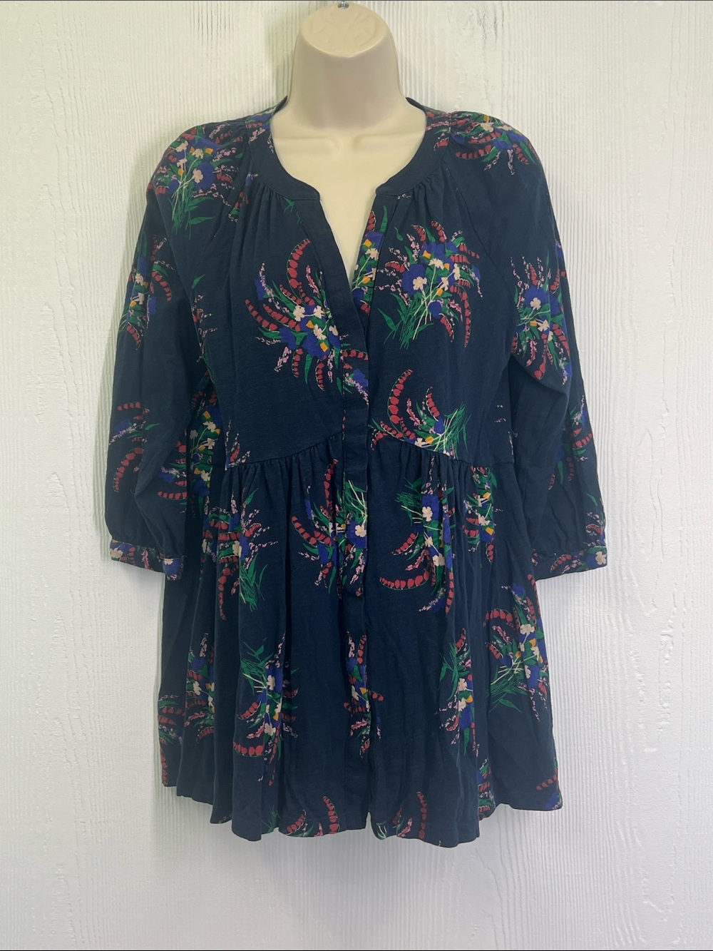 Anthropologie - Maeve Winona Navy Blue Floral Button Down Blouse Size Medium - Picture 2 of 12